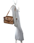 Mega Check Grained Calfskin Medium Harcourt Satchel Saddle Brown