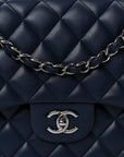 Lambskin Quilted Jumbo Double Flap Navy