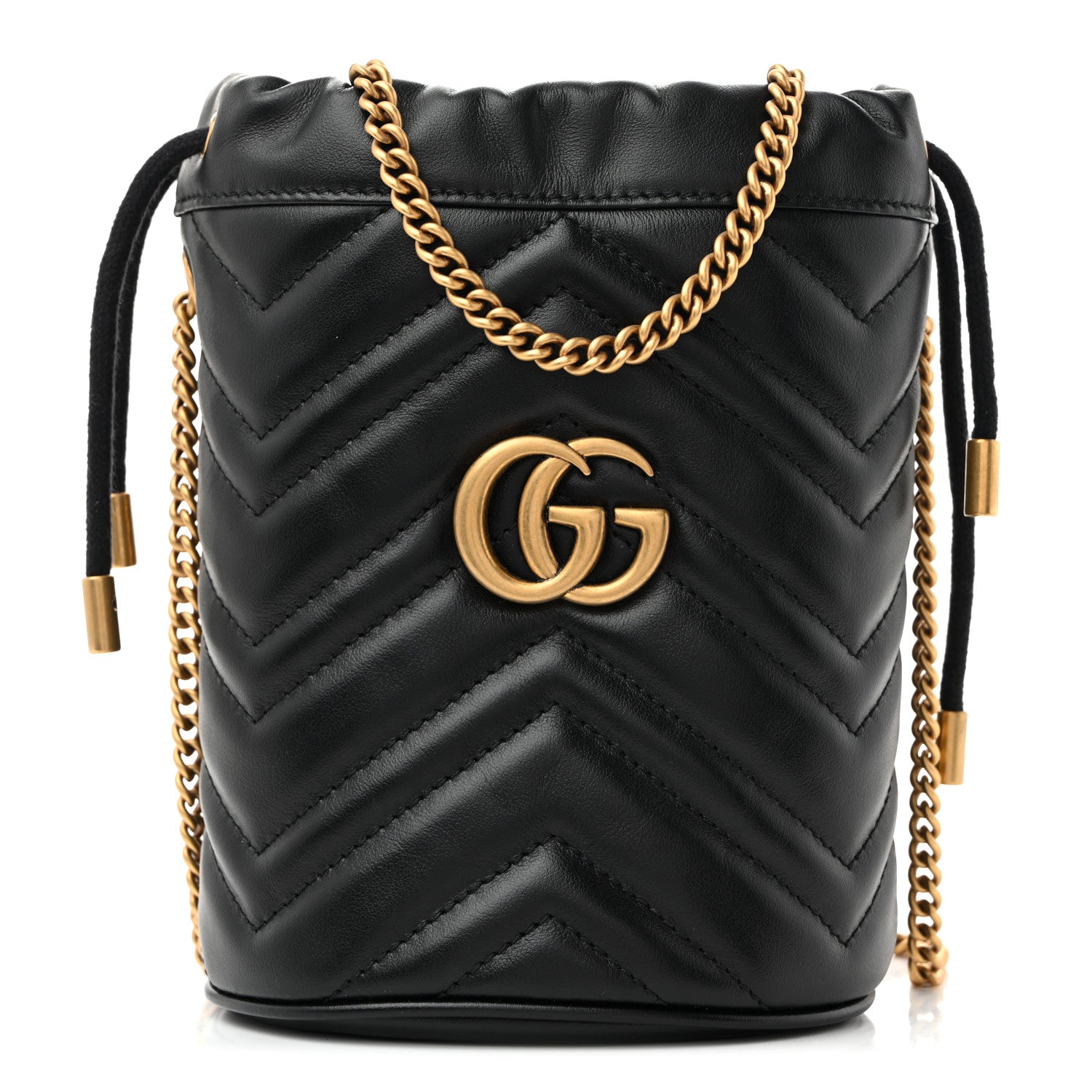 Calfskin Matelasse Mini GG Marmont 2.0 Bucket Bag Black