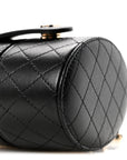 Lambskin Quilted Mini Round Vanity Case With Chain Black