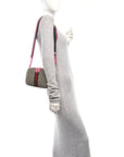 GG Supreme Monogram Textured Dollar Calfskin Web Ophidia Small Crossbody Bag Beige Ebony Fuchsia