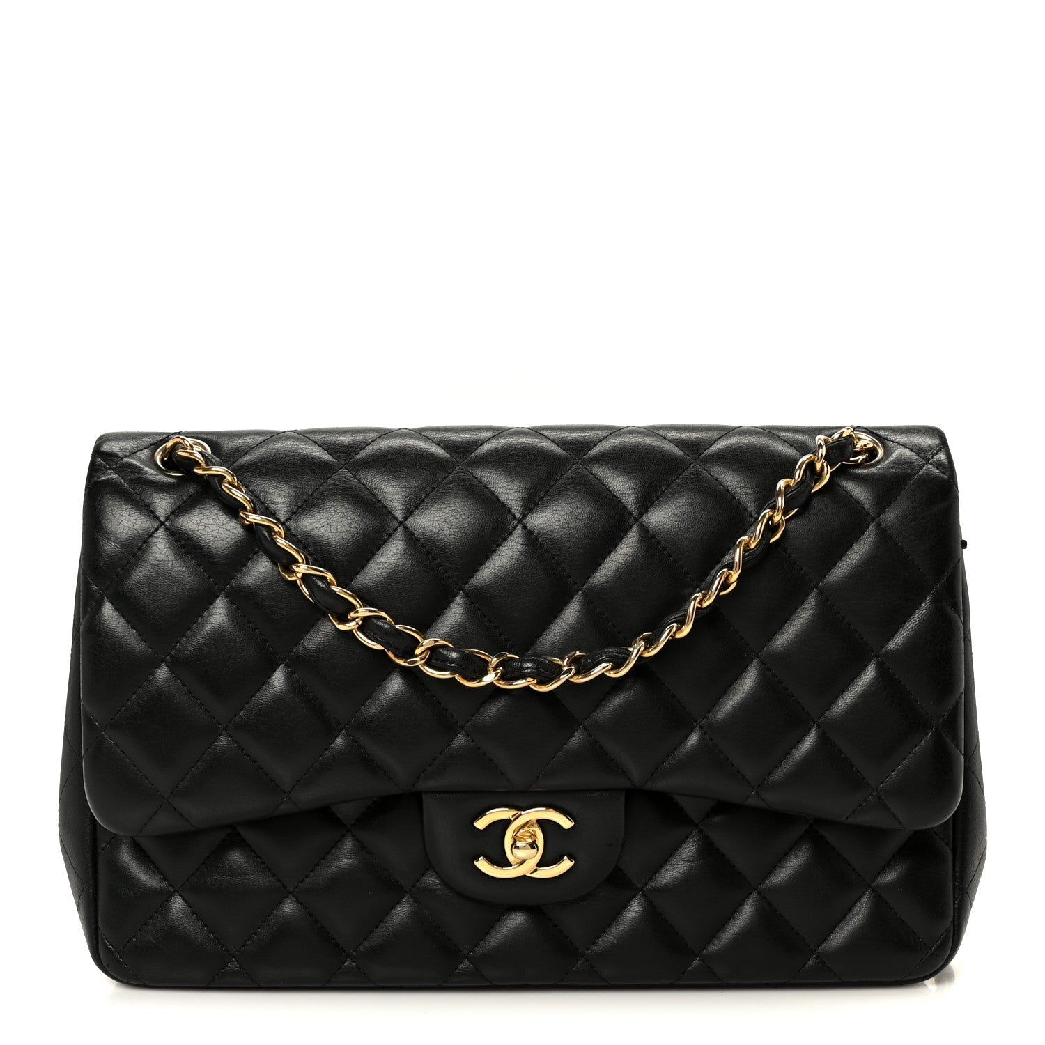 Lambskin Quilted Jumbo Double Flap Black