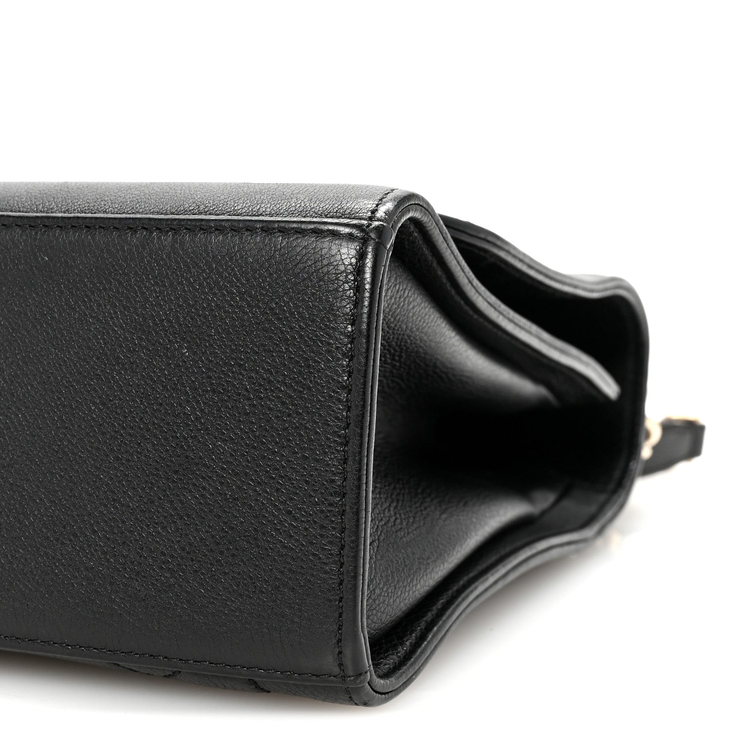 Grained Calfskin Quilted Large Label Click Flap Bag Black
