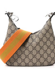 GG Supreme Monogram Textured Calfskin Web Small Attache Shoulder Bag Beige Ebony New Acero