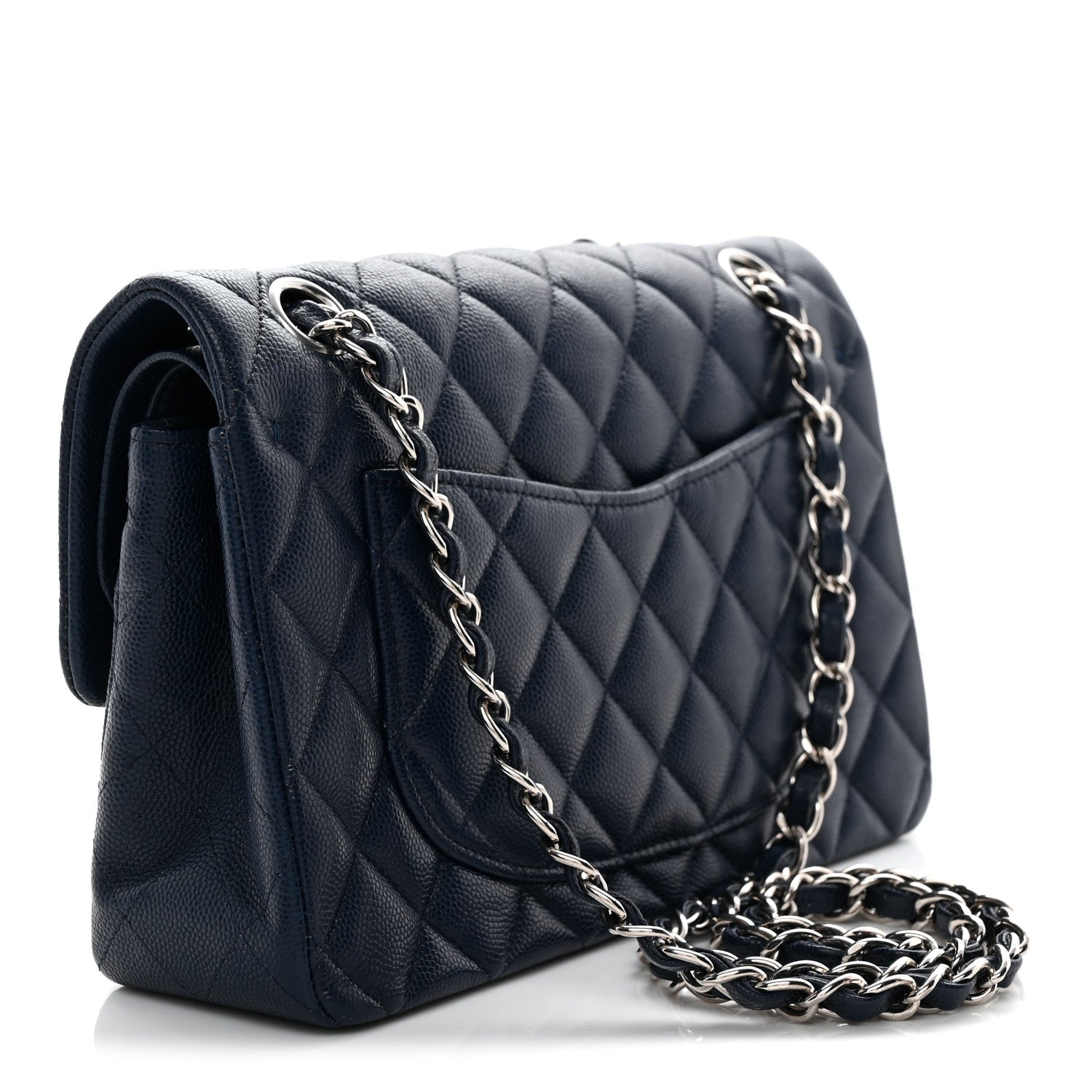 Caviar Quilted Small Double Flap Blue