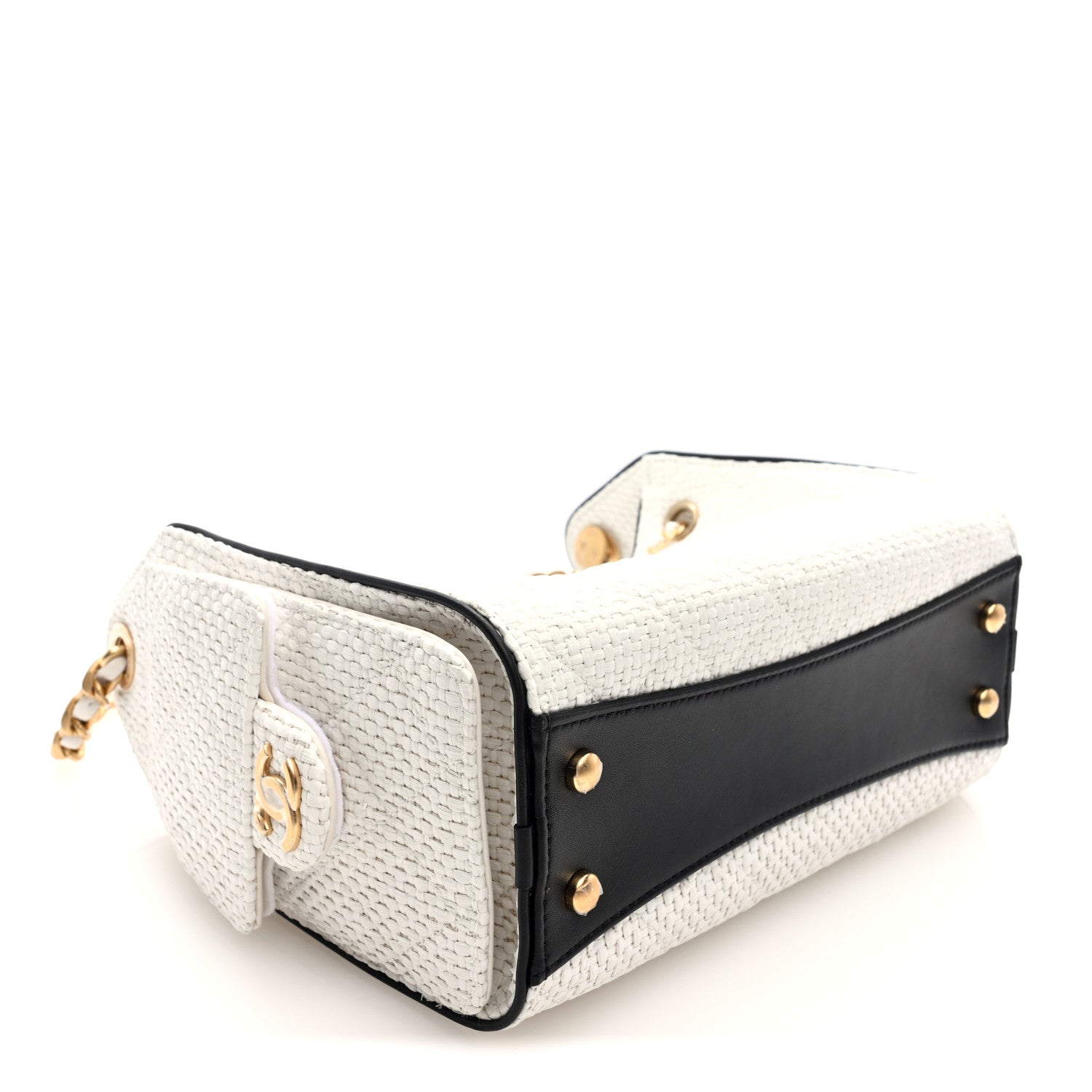 Braided Raffia Calfskin Mini CHNL 25 Handbag White Black