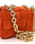 Suede Maxi Intrecciato Padded Chain Cassette Crossbody Bag Maple