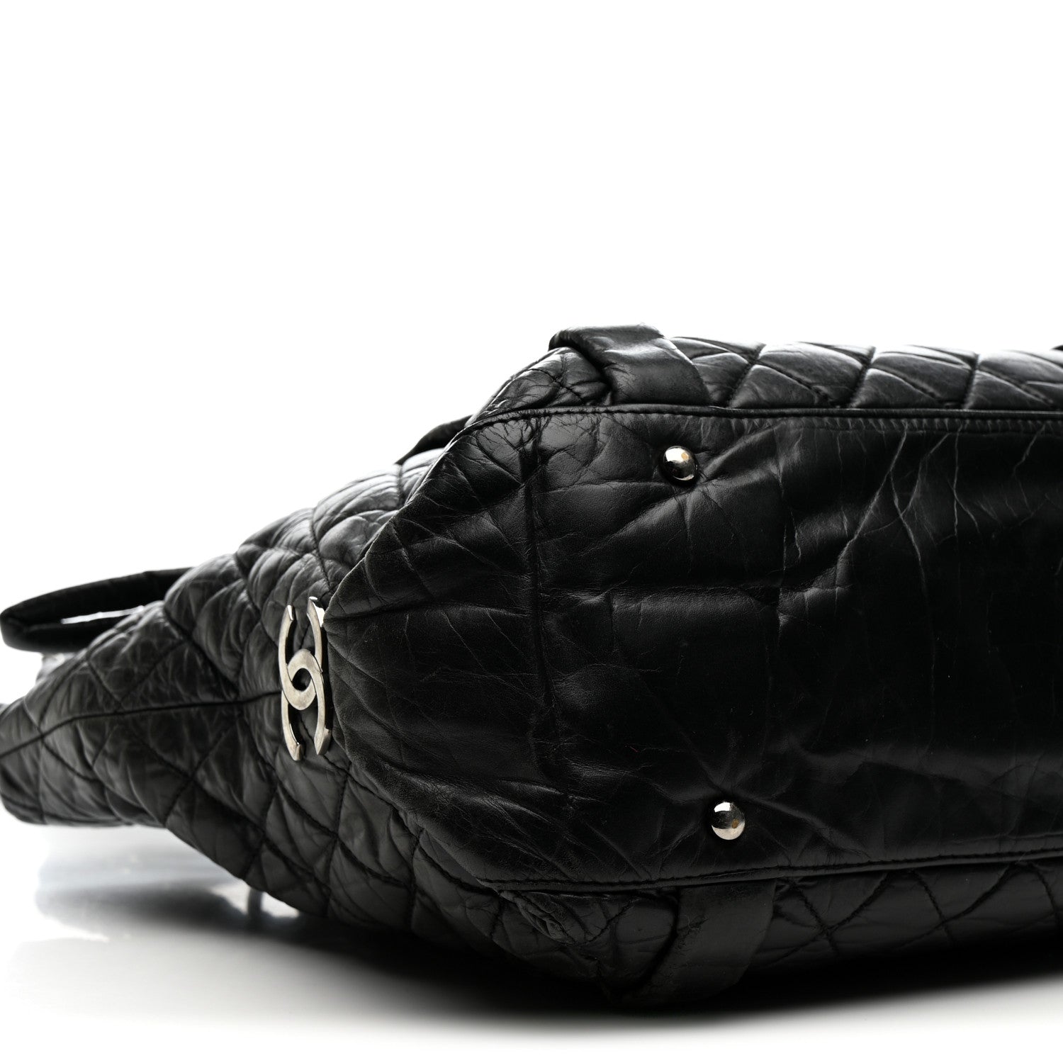 Distressed Lambskin Vintage Ligne Lady Braid Tote Black