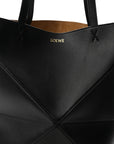Shiny Calfskin Medium Puzzle Fold Tote Black