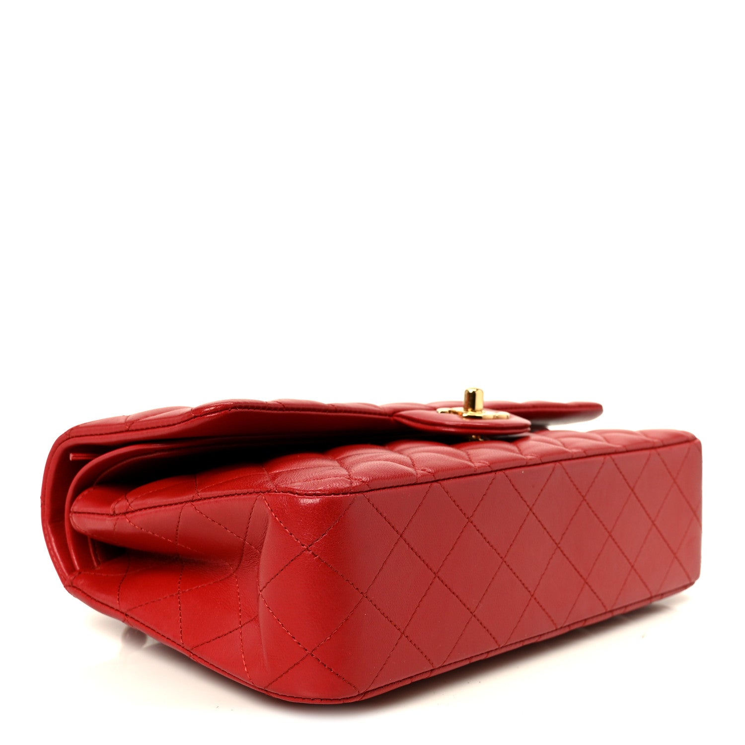 Lambskin Quilted Medium Double Flap Red