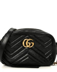 Calfskin Matelasse Mini GG Marmont Chain Shoulder Bag Black
