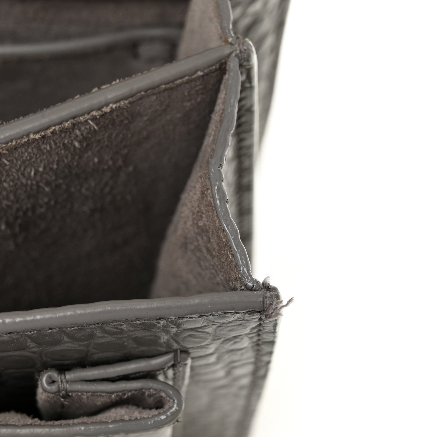 Calfskin Crocodile Embossed Medium Monogram Sunset Fog