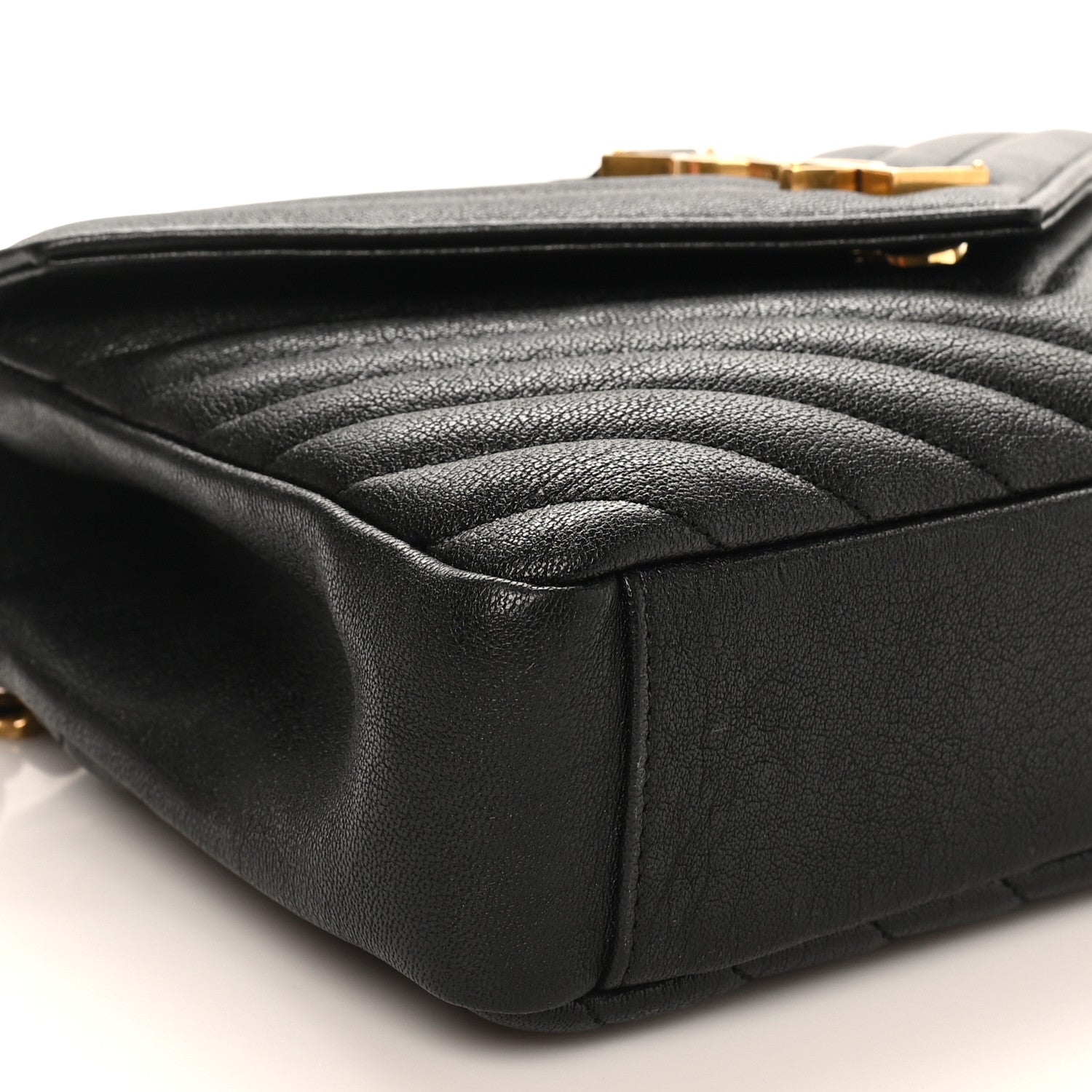 Sheepskin Matelasse Chevron Monogram Medium College Bag Black