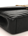 Sheepskin Matelasse Chevron Monogram Medium College Bag Black