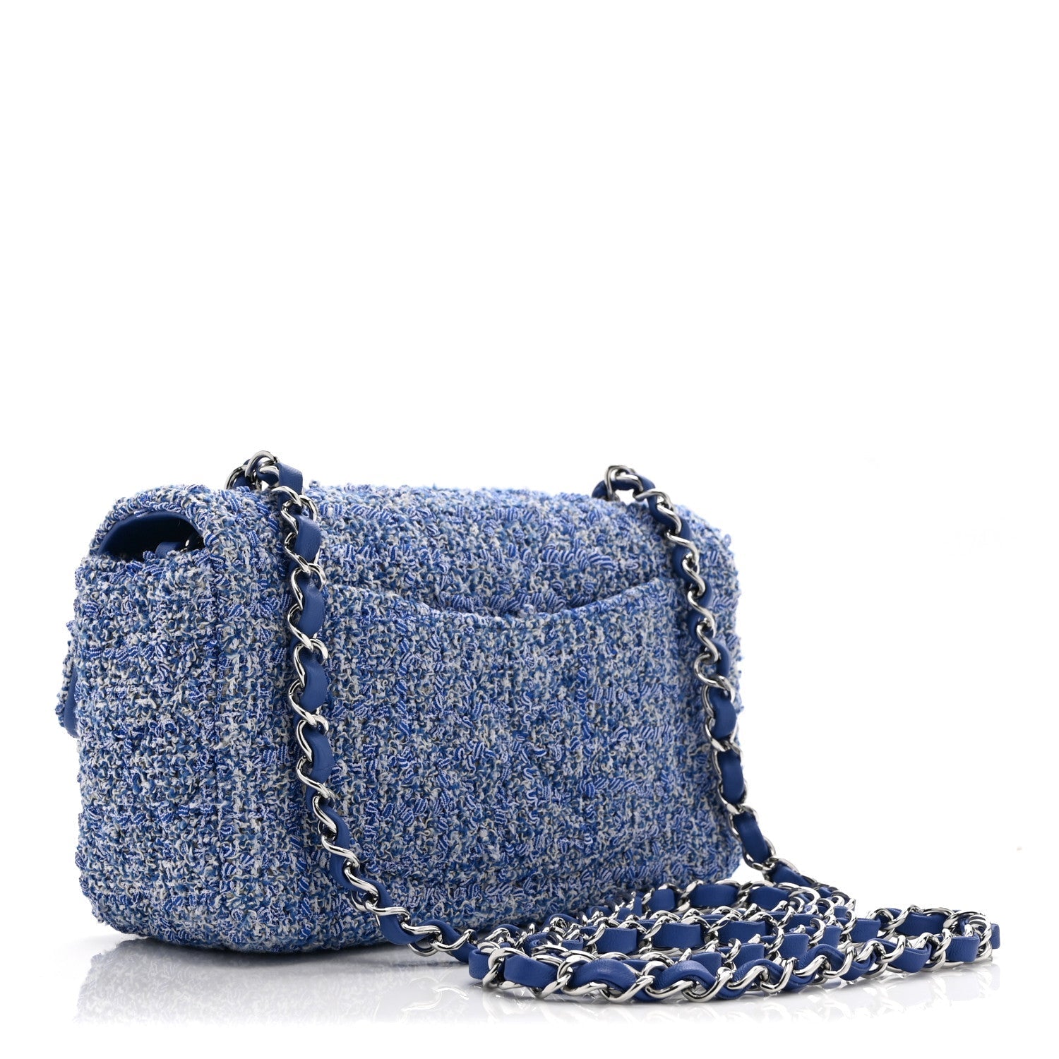 Tweed Quilted Mini Rectangular Flap Blue White