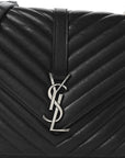 Sheepskin Matelasse Chevron Monogram Medium College Bag Black