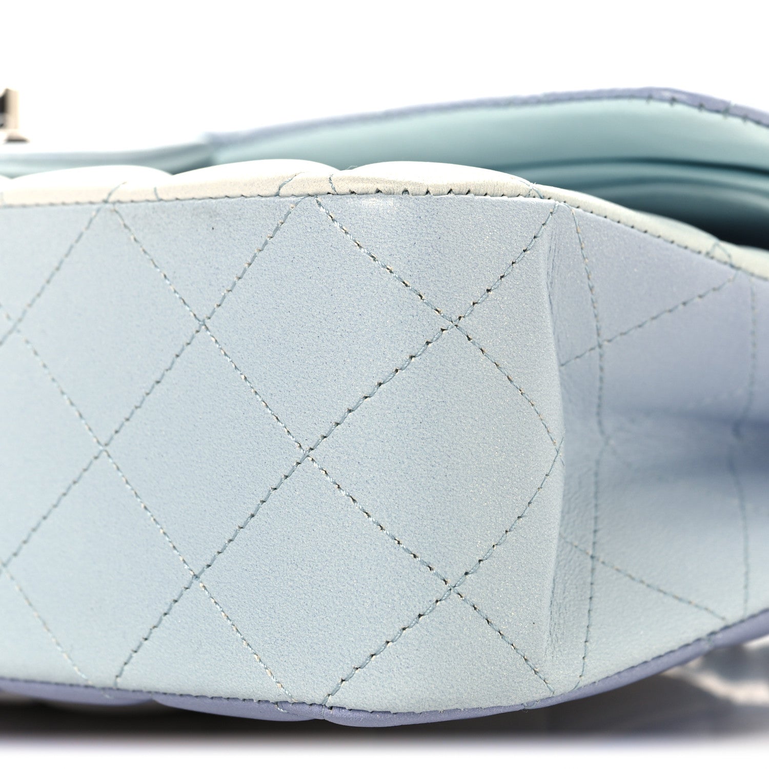 Perforated Lambskin Quilted Medium Double Flap Light Blue Light Purple White