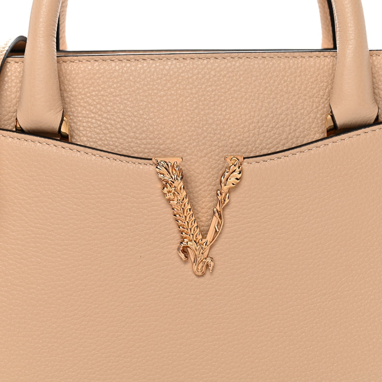 Grainy Calfskin Virtus Top Handle Tote Beige