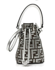 Vitello Catalan Mirror Canvas Fabric Jacquard FF 1974 Mini Mon Tresor Bucket Bag Ebano Argento