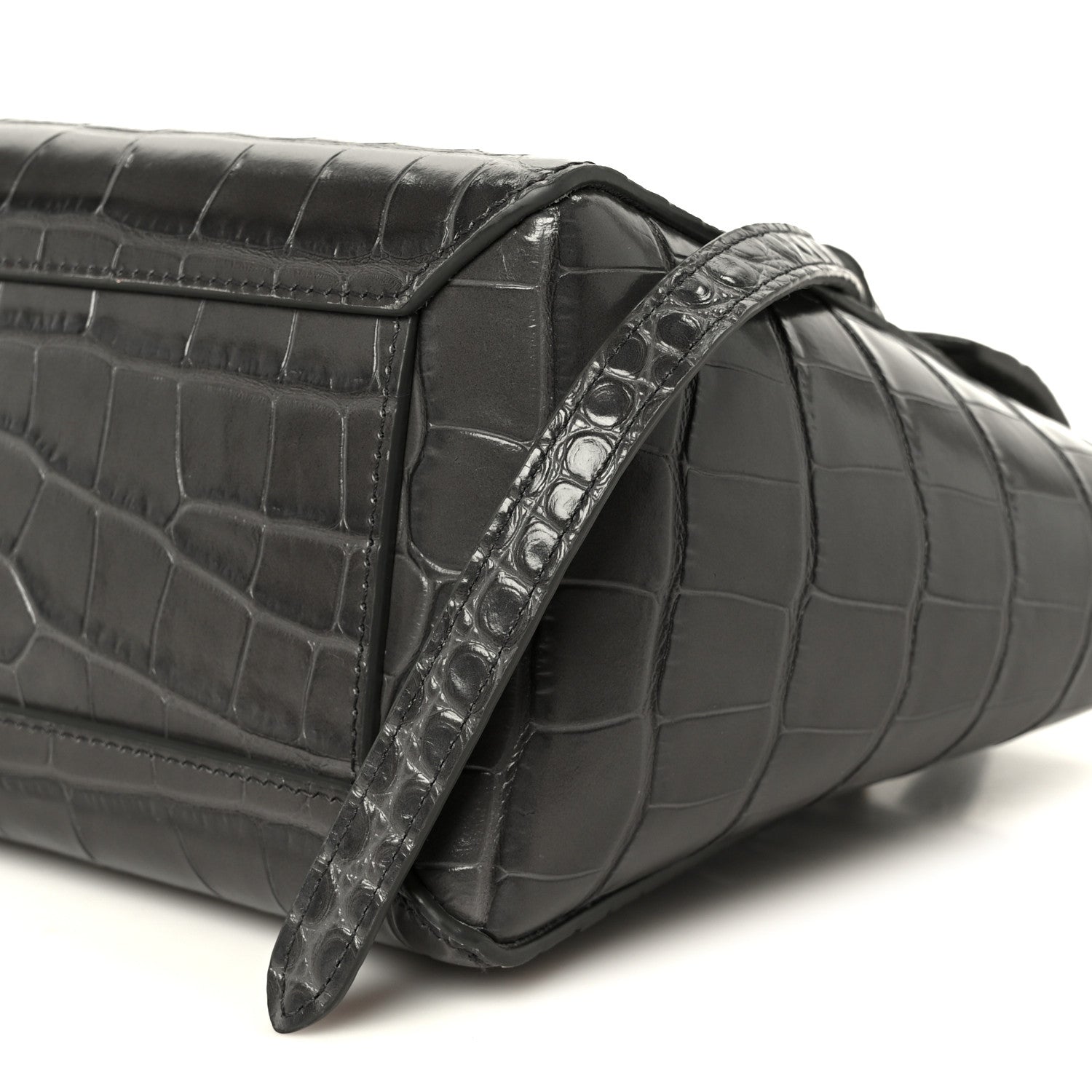 Calfskin Crocodile Embossed Nano Belt Bag Grey