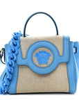 Grained Calfskin Canvas Small La Medusa Chain Top Handle Handbag Rope Blue