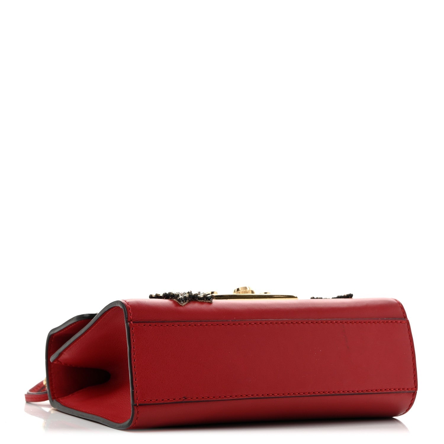 Calfskin Crystal Star Embroidered Small Padlock Shoulder Bag Hibiscus Red