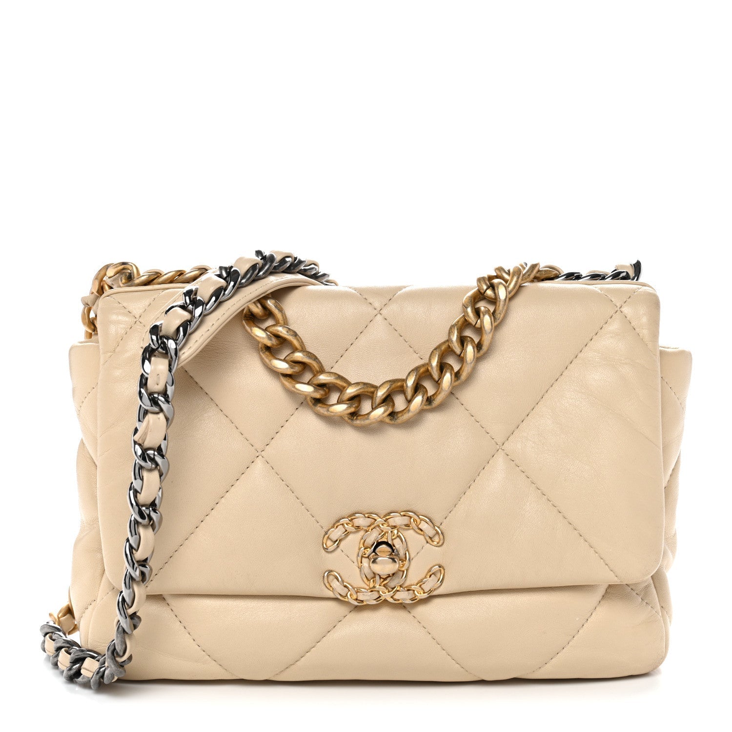Lambskin Quilted Medium CHNL 19 Flap Light Beige