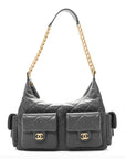 Shiny Lambskin Quilted Large Trendy Pockets Hobo Grey