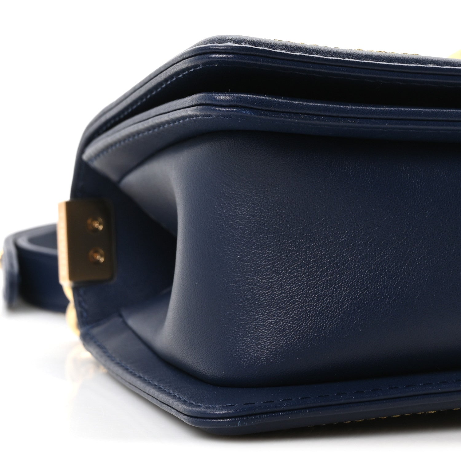 Calfskin Chevron Quilted Braided Small Boy Flap White Navy