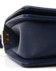 Calfskin Chevron Quilted Braided Small Boy Flap White Navy