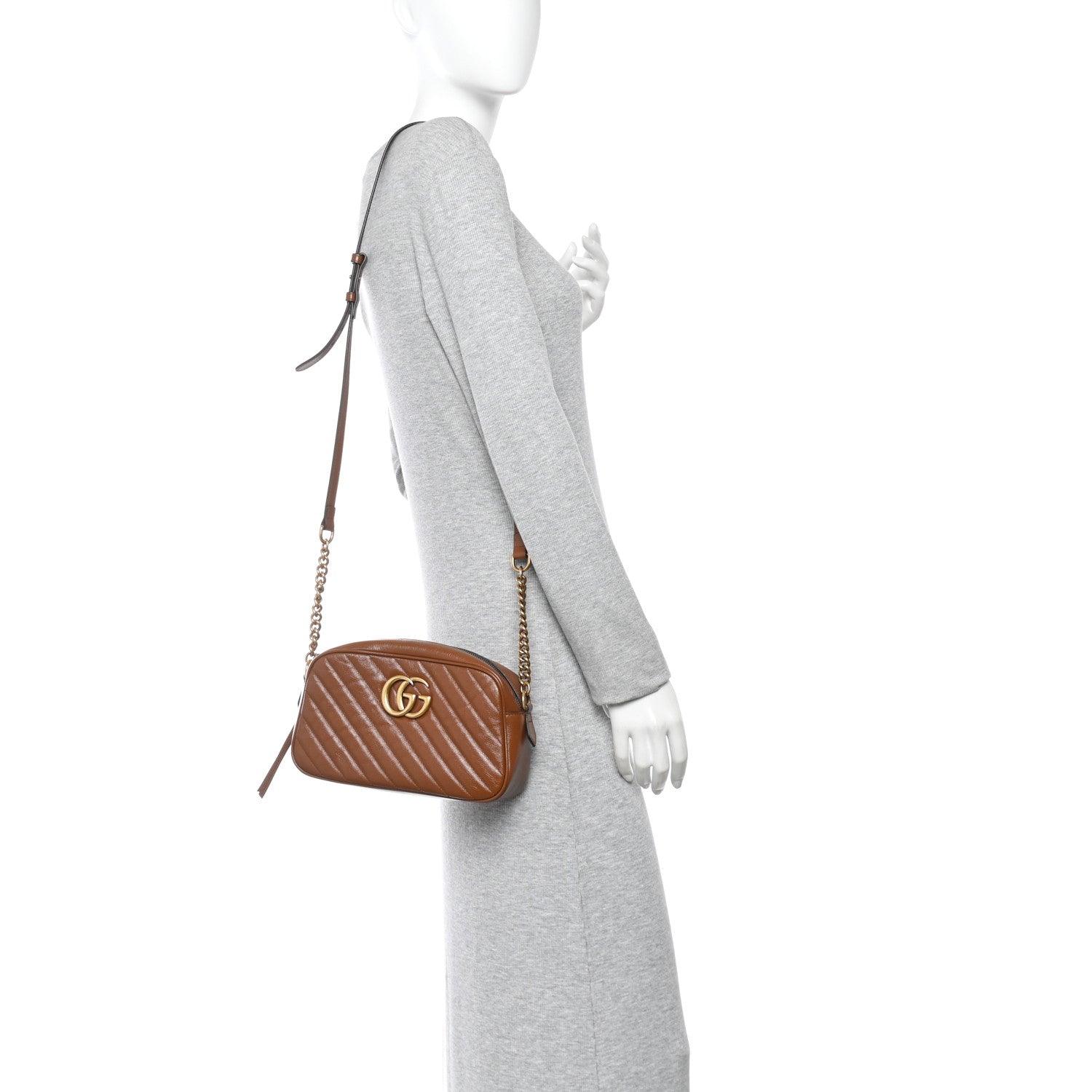 Glazed Calfskin Matelasse Diagonal Small GG Marmont Chain Shoulder Bag Cuir