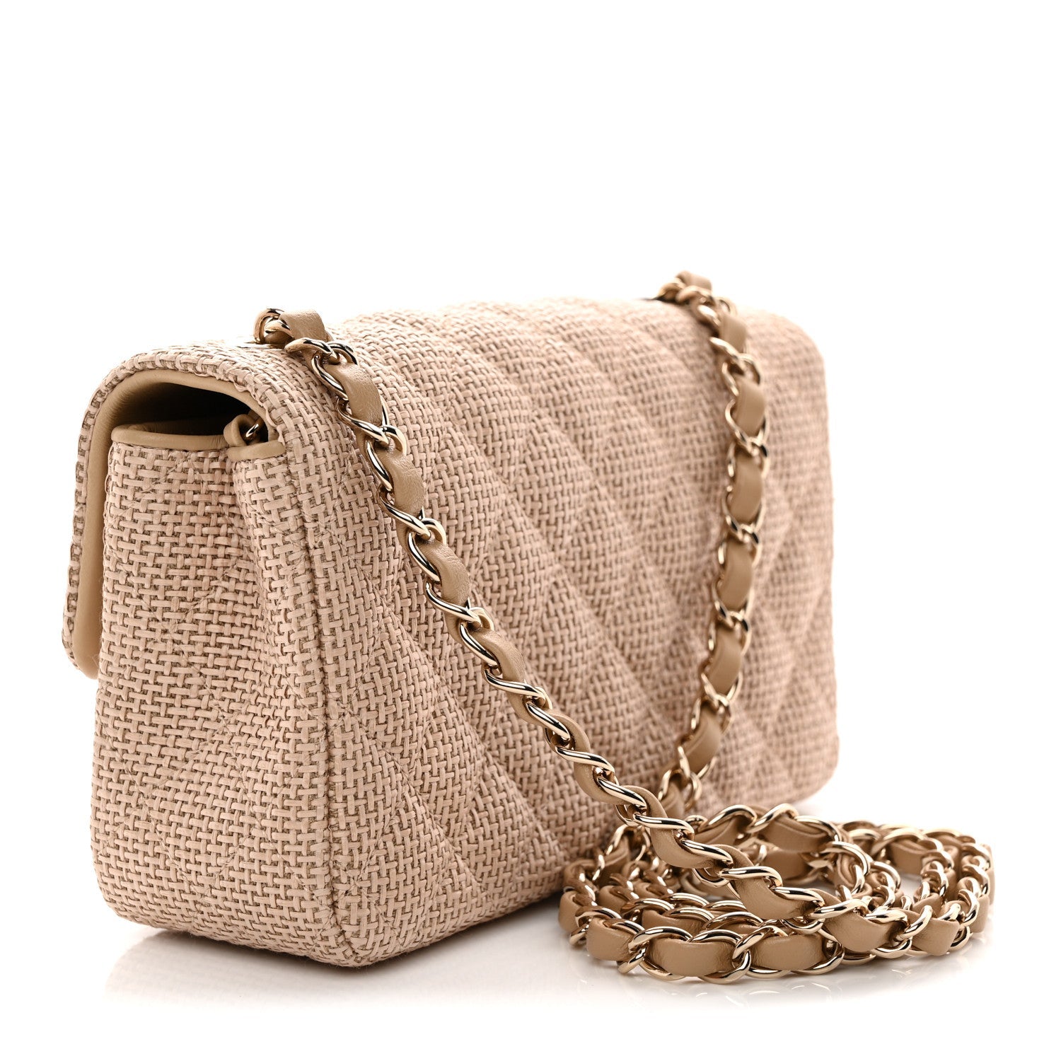 Braided Raffia Quilted Mini Rectangular Flap Dark Beige