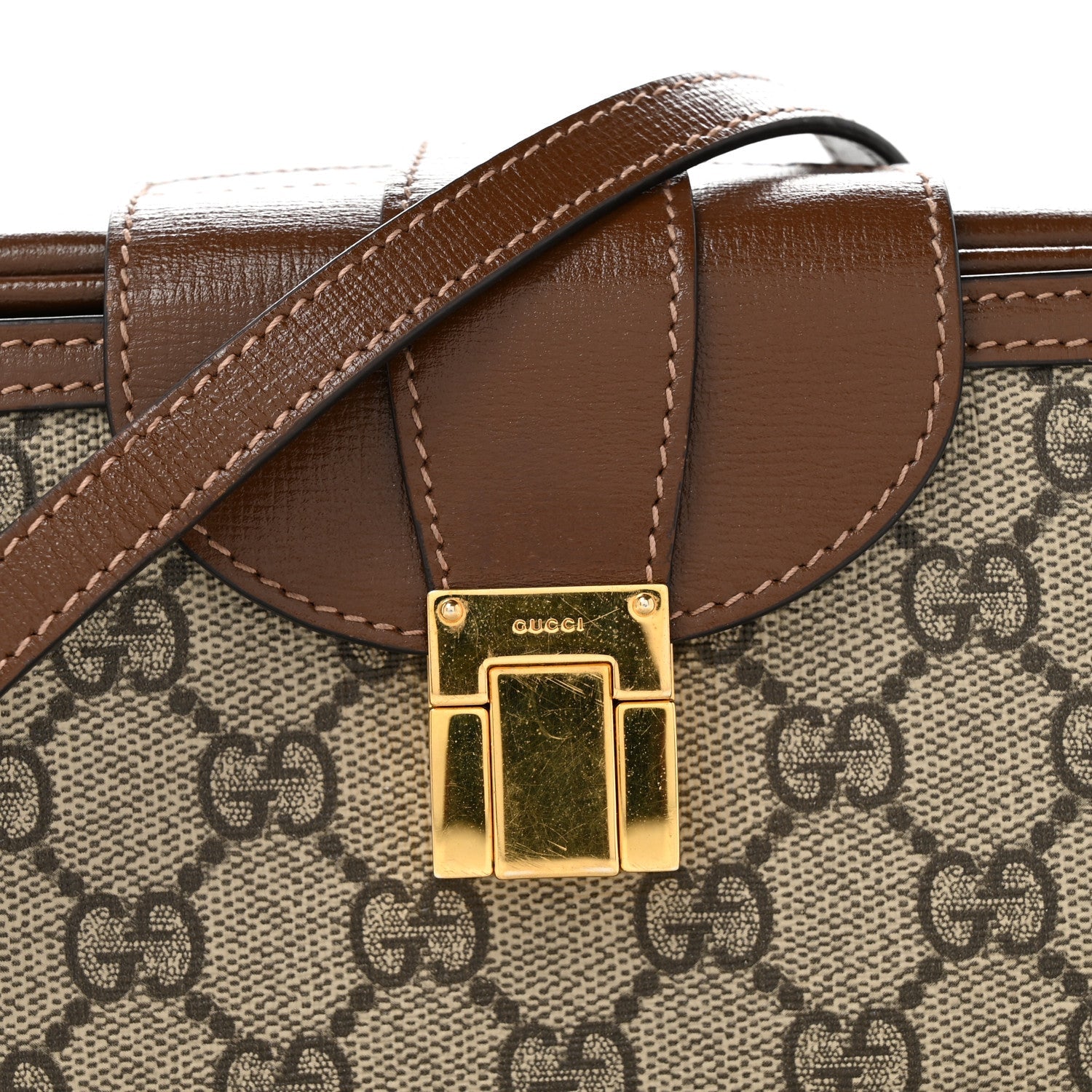 GG Supreme Monogram Mini Clasp Bag Beige Brown