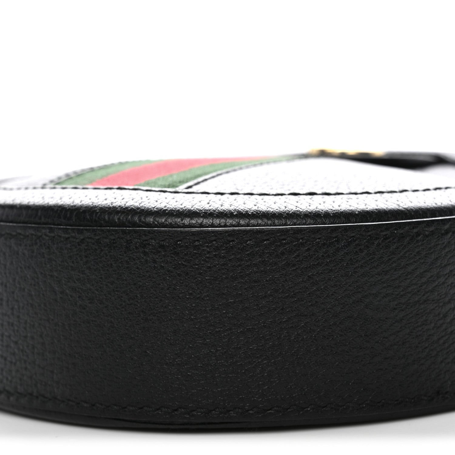 Grained Calfskin Web Mini Ophidia Round Shoulder Bag Black