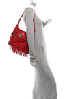Calfskin Palazzo Fringe Shoulder Bag Red