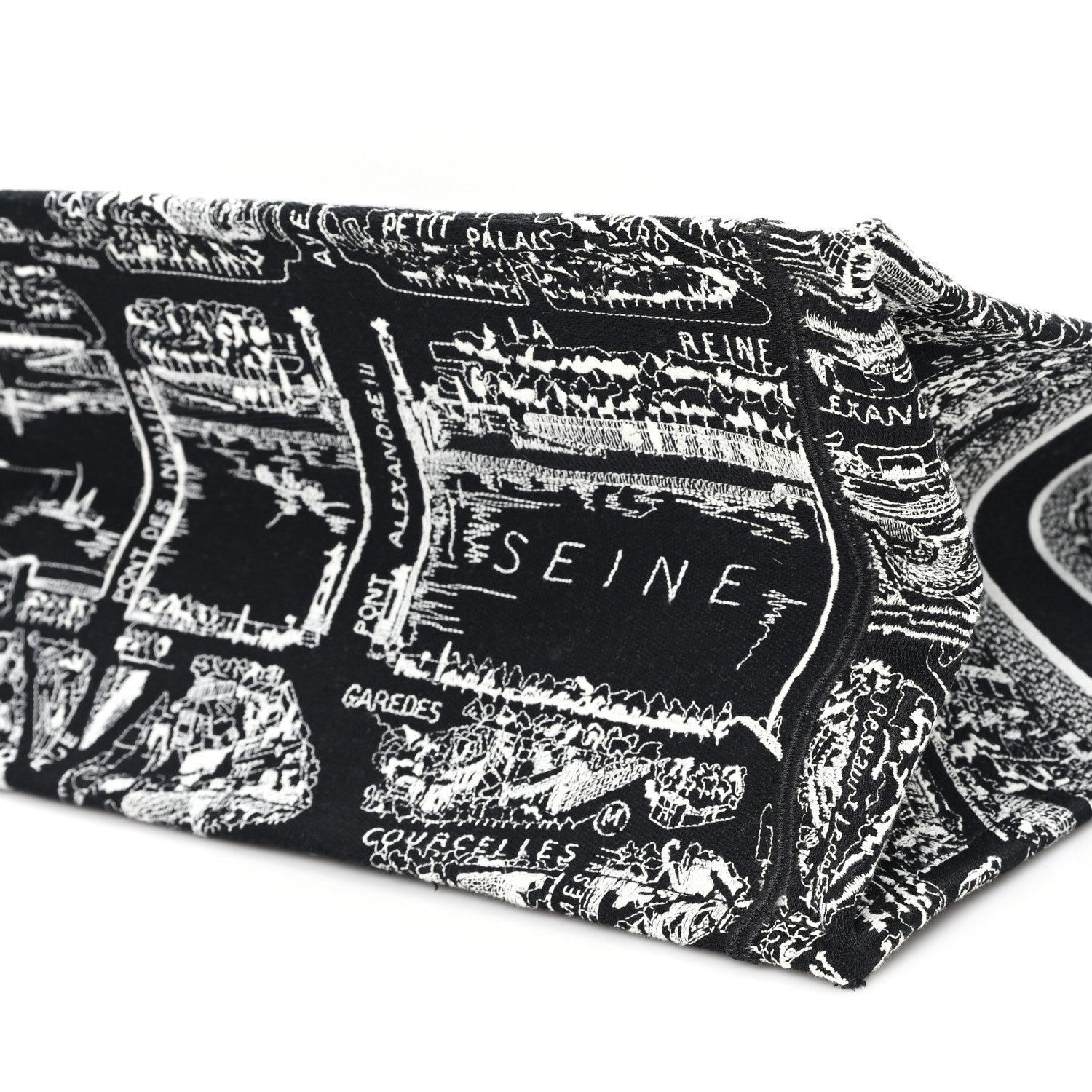 Canvas Embroidered Large Plan De Paris Book Tote Black White