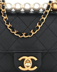 Lambskin Quilted Chic Pearls Flap Black