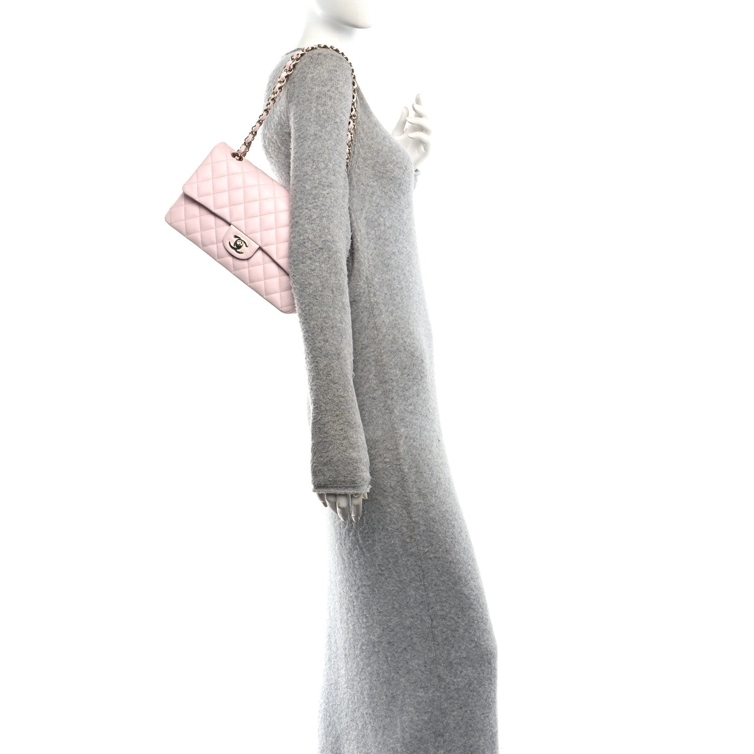 Caviar Quilted Medium Double Flap Light Pink