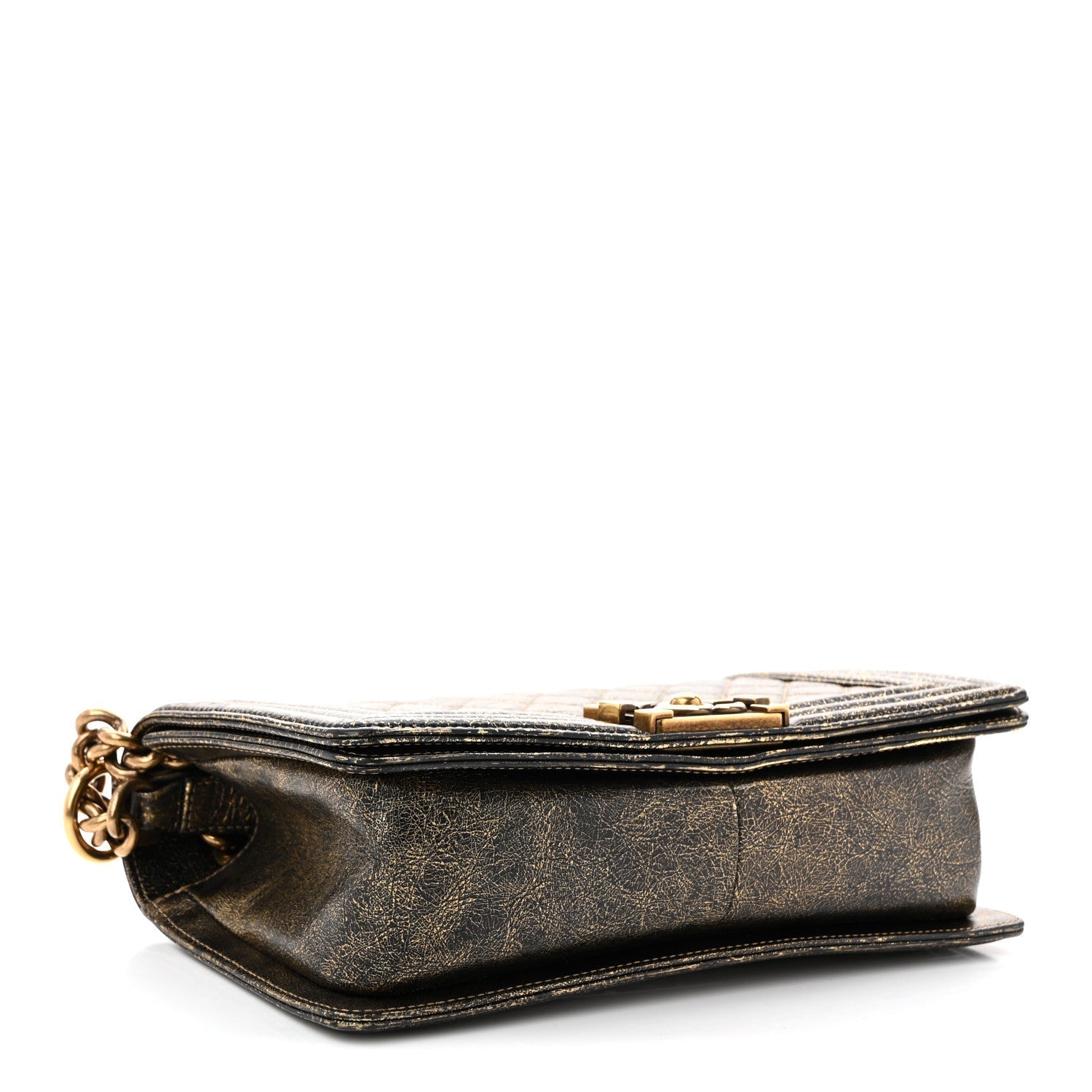 Cracked Metallic Calfskin Quilted Medium Boy Flap Gold