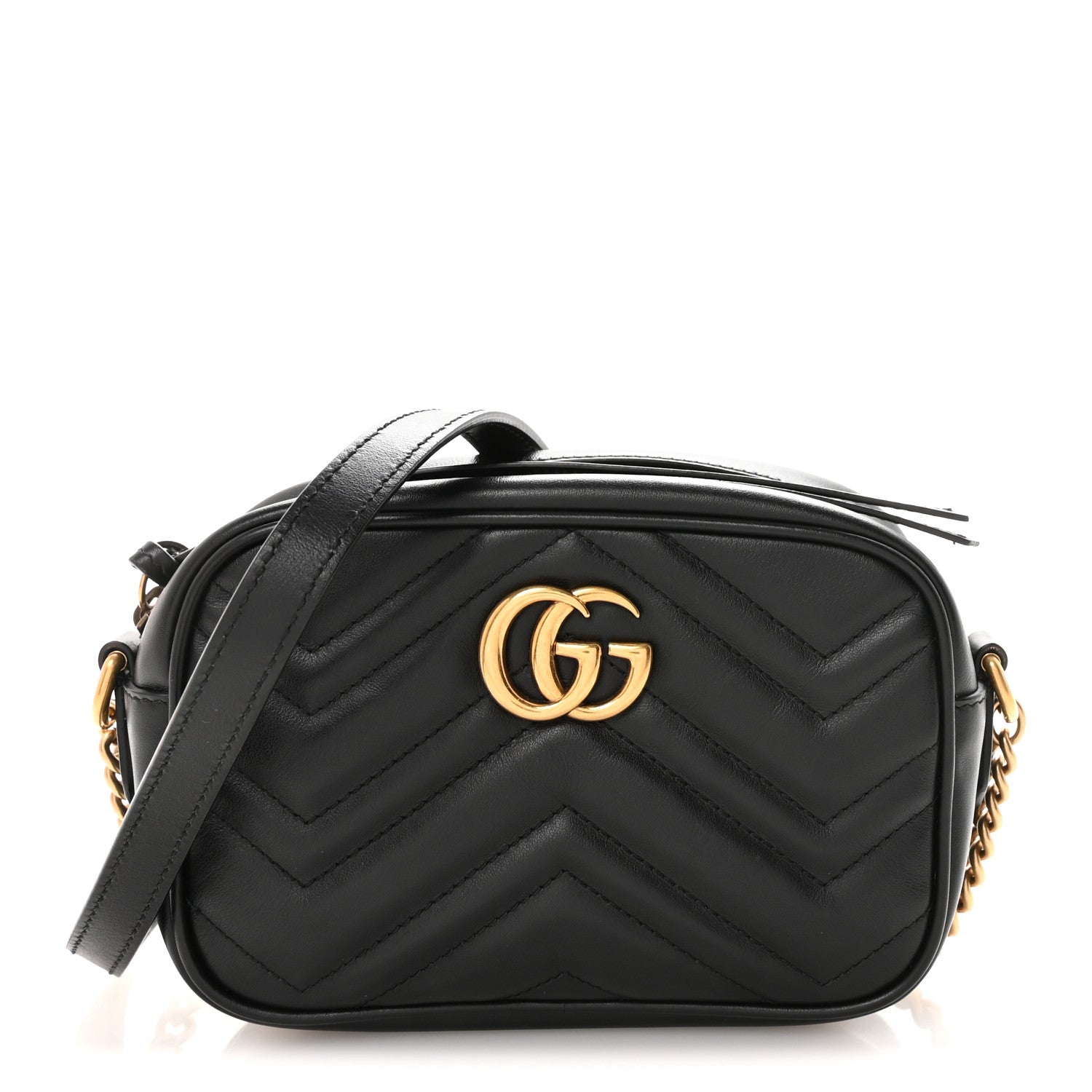 Calfskin Matelasse Mini GG Marmont Chain Shoulder Bag Black
