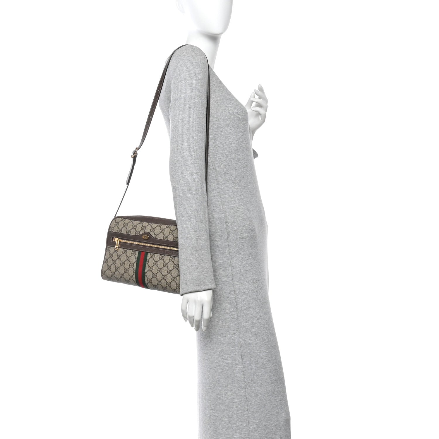 GG Supreme Monogram Web Small Ophidia Shoulder Bag Brown