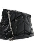 Lambskin Quilted Medium Loulou Puffer Monogram Chain Satchel Black