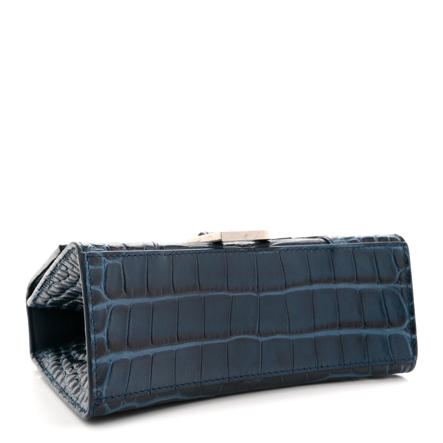 Shiny Calfskin Crocodile Embossed Hourglass Top Handle Bag XS Denim Blue