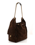 Suede Quilted Medium CHNL 25 Handbag Dark Brown