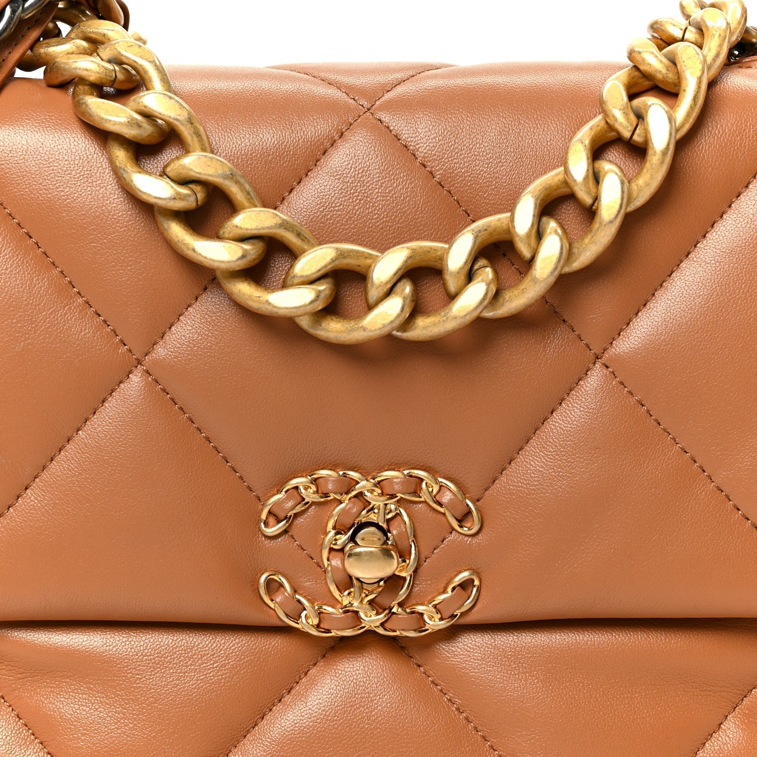 Lambskin Quilted Large CHNL 19 Flap Brown