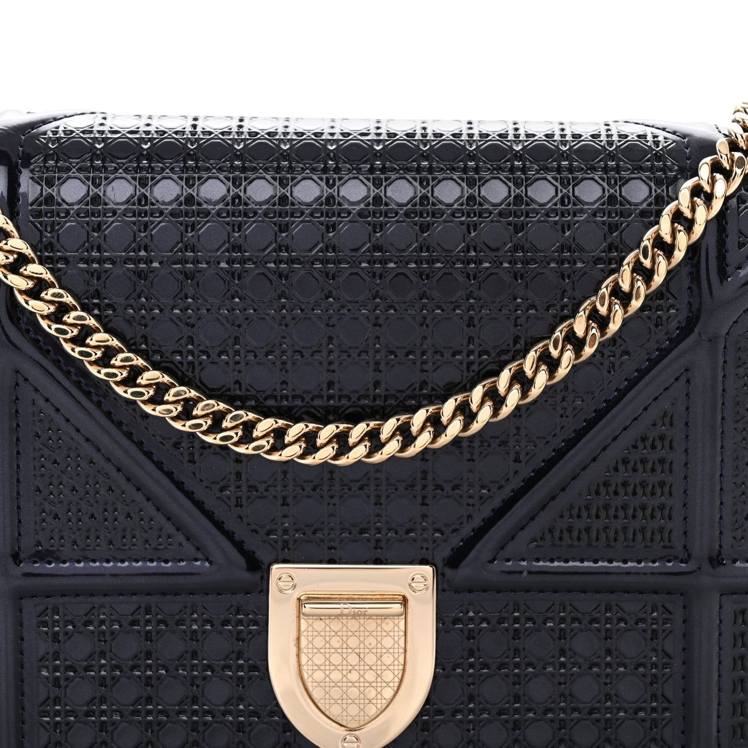 Metallic Patent Micro-Cannage Baby D1ORama Flap Bag Navy Blue