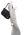 Lambskin Quilted Monogram Monochrome Medium Loulou Puffer Chain Satchel Black
