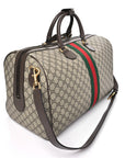 GG Supreme Monogram Textured Dollar Calfskin Web Medium Savoy Duffle Bag Beige Dark Brown