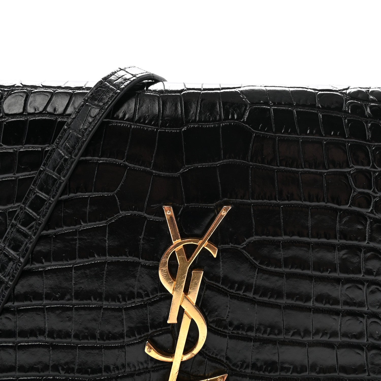 Calfskin Crocodile Embossed Kate Monogram Tassel Chain Wallet Black