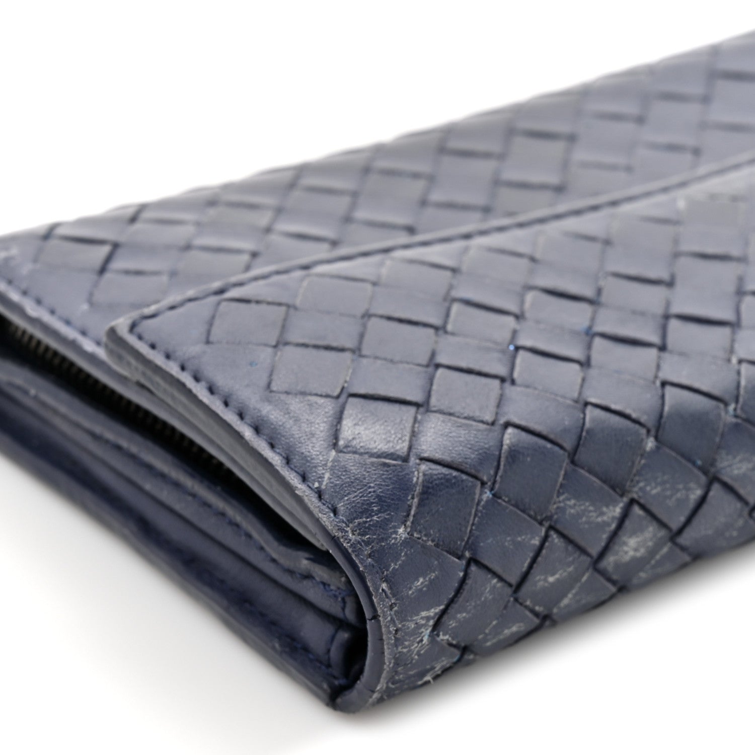 Nappa Intrecciato Continental Flap Wallet Dark Blue